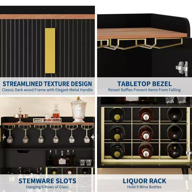 Mobile Bar Industriale per Vino con Portabicchieri e Contenitore