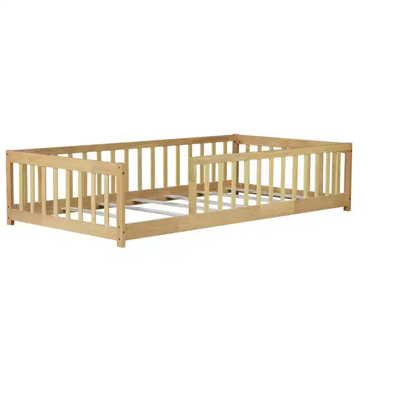 Letto a pavimento Montessori per bambini, con sponde di sicurezza, Letto a piattaforma per bambini con spondine, Struttura in legno massello, per neonati e bambini