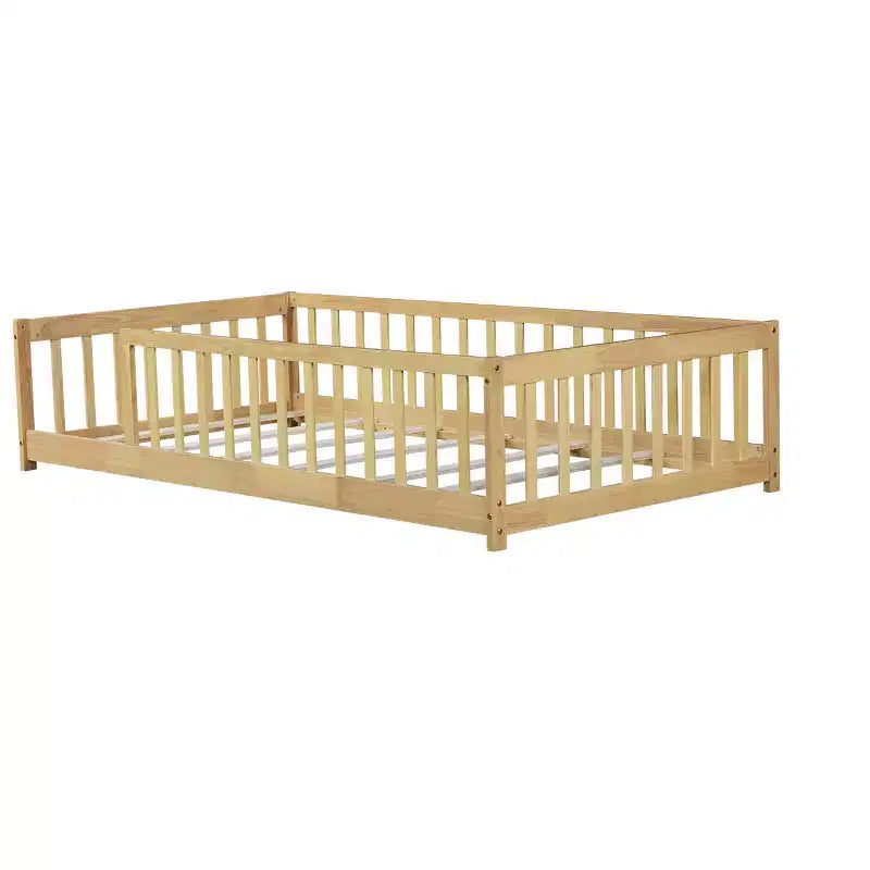 Letto a pavimento Montessori per bambini, con sponde di sicurezza, Letto a piattaforma per bambini con spondine, Struttura in legno massello, per neonati e bambini