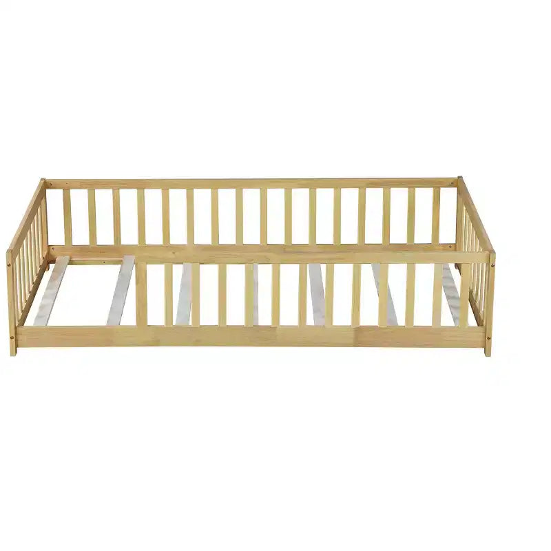 Letto a pavimento Montessori per bambini, con sponde di sicurezza, Letto a piattaforma per bambini con spondine, Struttura in legno massello, per neonati e bambini