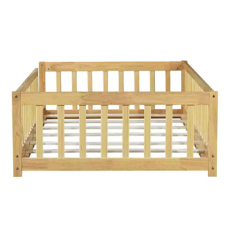 Letto a pavimento Montessori per bambini, con sponde di sicurezza, Letto a piattaforma per bambini con spondine, Struttura in legno massello, per neonati e bambini