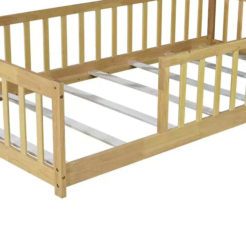 Letto a pavimento Montessori per bambini, con sponde di sicurezza, Letto a piattaforma per bambini con spondine, Struttura in legno massello, per neonati e bambini