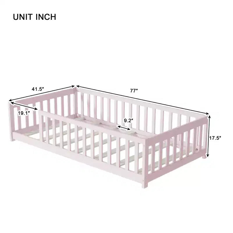 Letto a pavimento Montessori per bambini, con sponde di sicurezza, Letto a piattaforma per bambini con spondine, Struttura in legno massello, per neonati e bambini