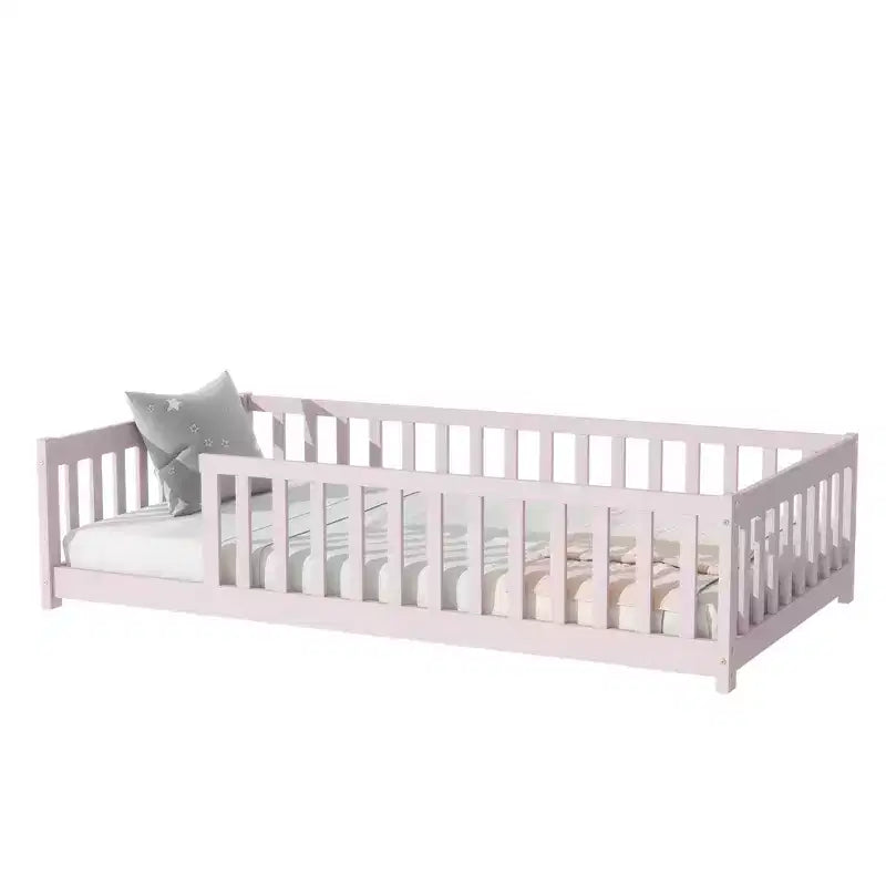 Letto a pavimento Montessori per bambini, con sponde di sicurezza, Letto a piattaforma per bambini con spondine, Struttura in legno massello, per neonati e bambini