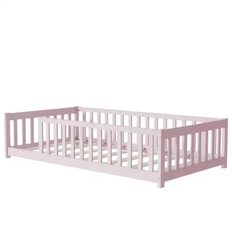 Letto a pavimento Montessori per bambini, con sponde di sicurezza, Letto a piattaforma per bambini con spondine, Struttura in legno massello, per neonati e bambini
