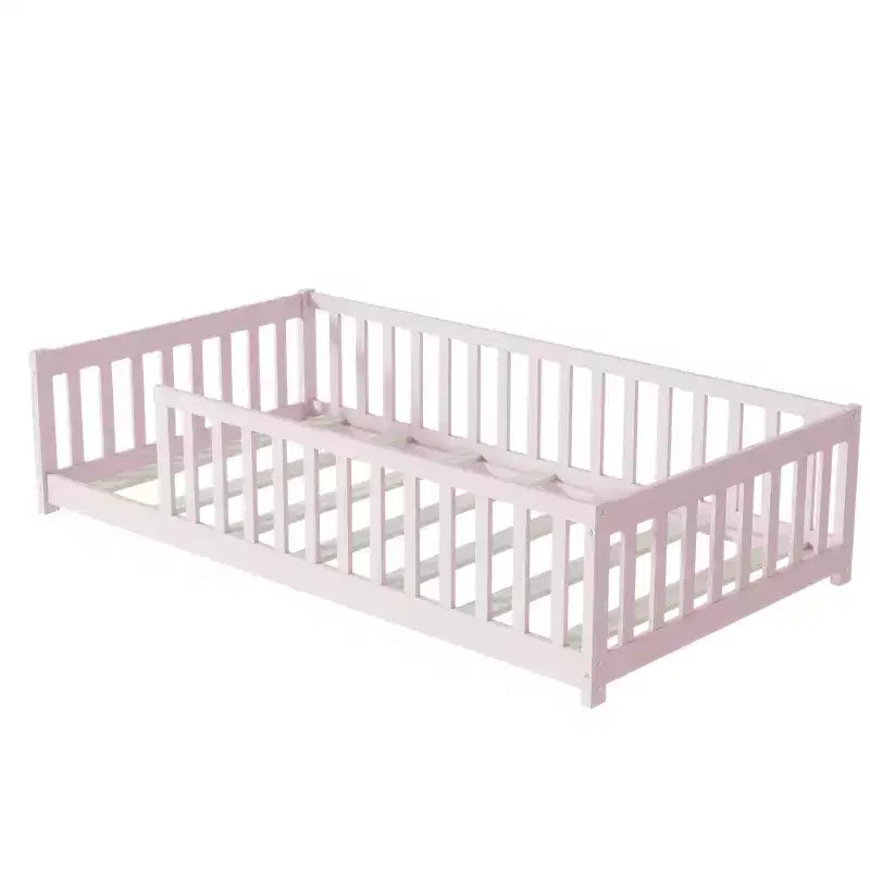 Letto a pavimento Montessori per bambini, con sponde di sicurezza, Letto a piattaforma per bambini con spondine, Struttura in legno massello, per neonati e bambini