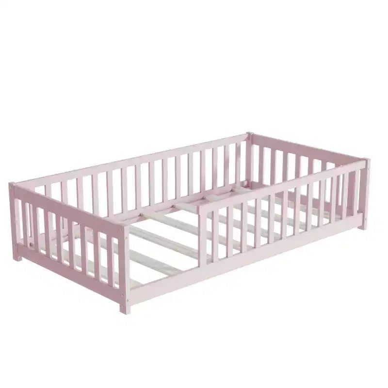 Letto a pavimento Montessori per bambini, con sponde di sicurezza, Letto a piattaforma per bambini con spondine, Struttura in legno massello, per neonati e bambini