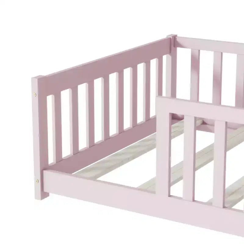 Letto a pavimento Montessori per bambini, con sponde di sicurezza, Letto a piattaforma per bambini con spondine, Struttura in legno massello, per neonati e bambini