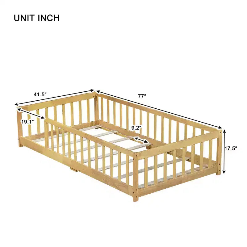 Letto a pavimento Montessori per bambini, con sponde di sicurezza, Letto a piattaforma per bambini con spondine, Struttura in legno massello, per neonati e bambini