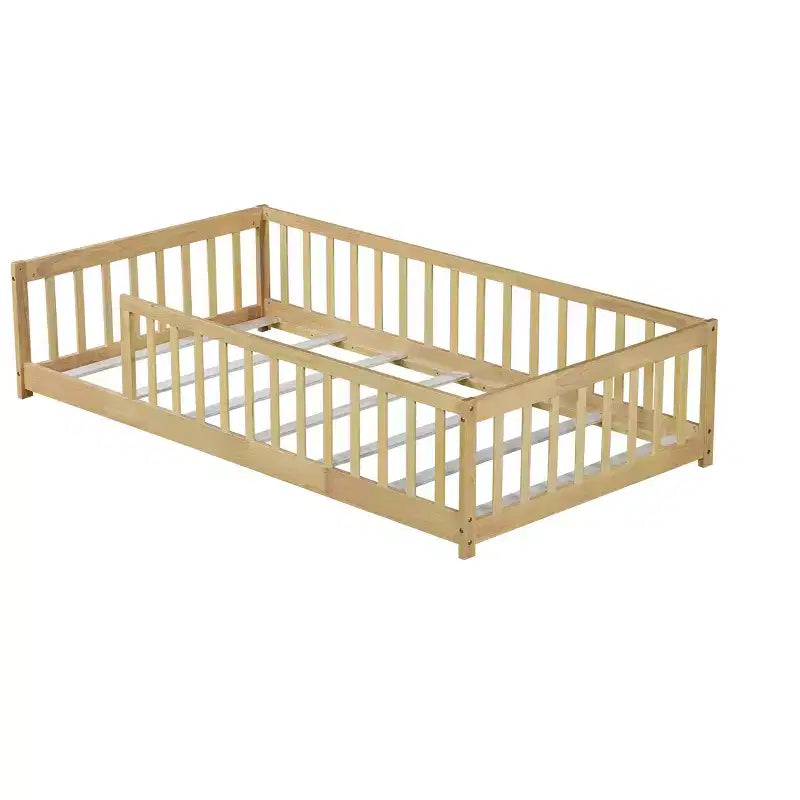 Letto a pavimento Montessori per bambini, con sponde di sicurezza, Letto a piattaforma per bambini con spondine, Struttura in legno massello, per neonati e bambini