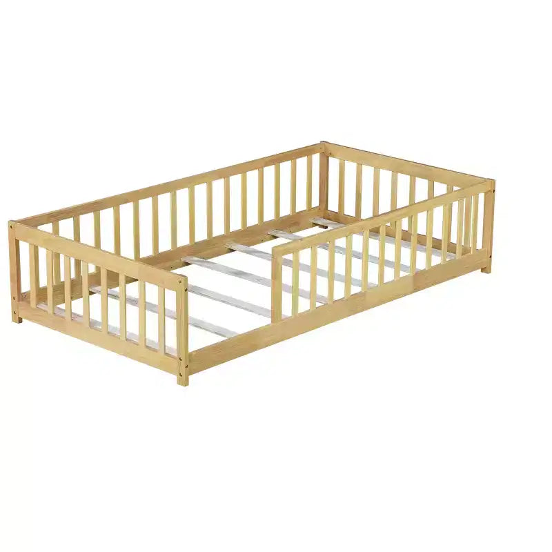 Letto a pavimento Montessori per bambini, con sponde di sicurezza, Letto a piattaforma per bambini con spondine, Struttura in legno massello, per neonati e bambini
