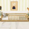Bellemave Twin Size Montessori Floor Bed with Safety Fence, Kids Platform Bed with Guardrails, Solid Wood Frame, for Toddlers & Kids Bedroom