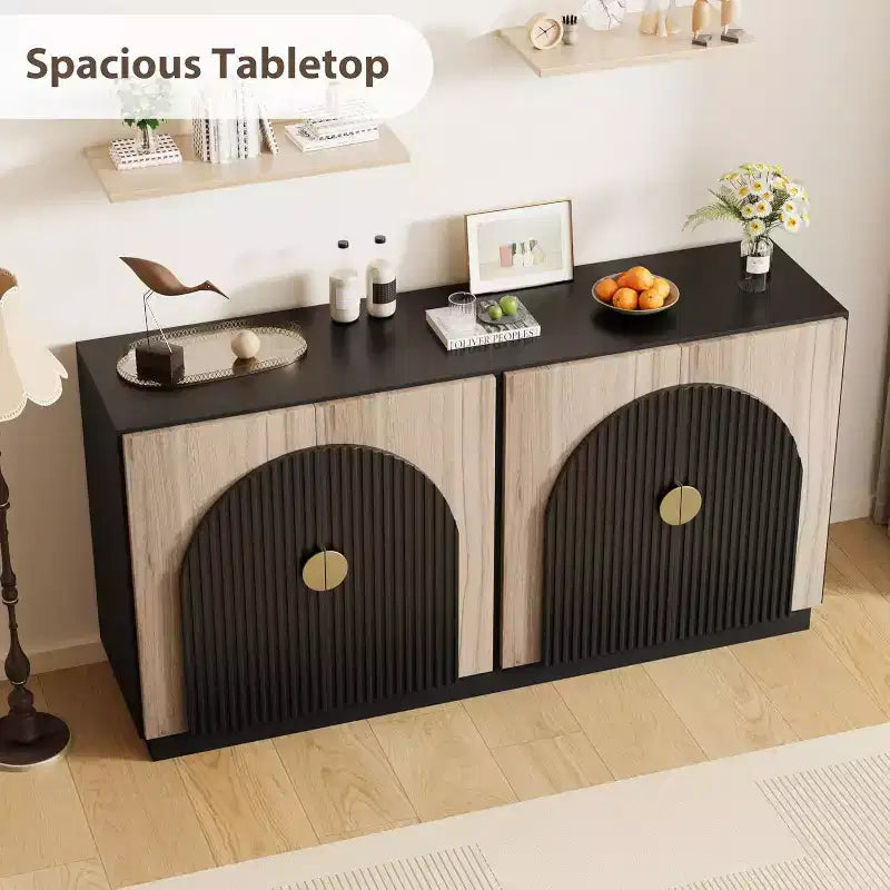 Credenza a 4 ante con ripiani regolabili — Nero marrone