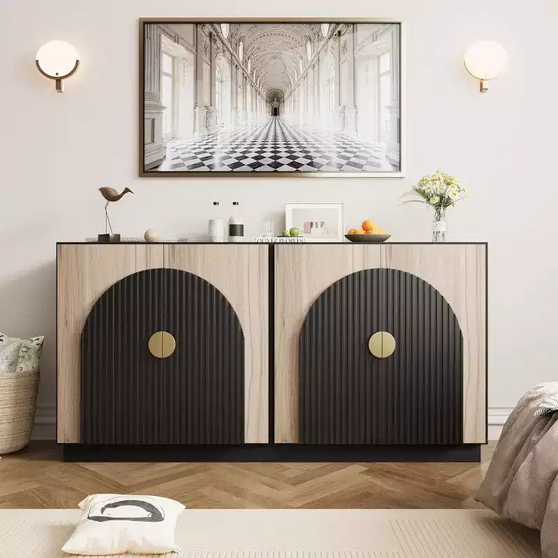 Credenza a 4 ante con ripiani regolabili — Nero marrone