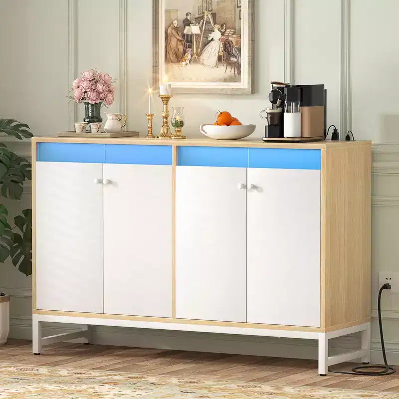 Mobile buffet contenitore con ripiani regolabili, luci LED e stazione di ricarica