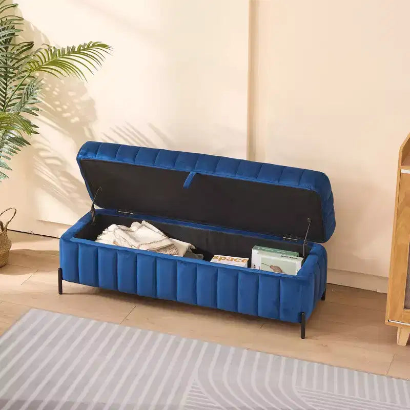 Panca contenitore in velluto da 125 cm – Ottomana poggiapiedi d'accento per camera da letto e soggiorno