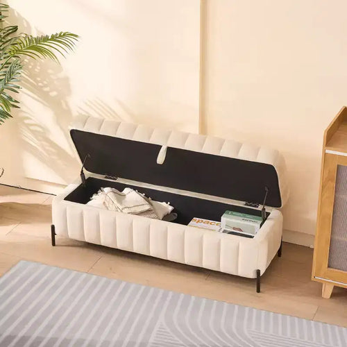 Panca contenitore in velluto da 125 cm – Ottomana poggiapiedi d'accento per camera da letto e soggiorno