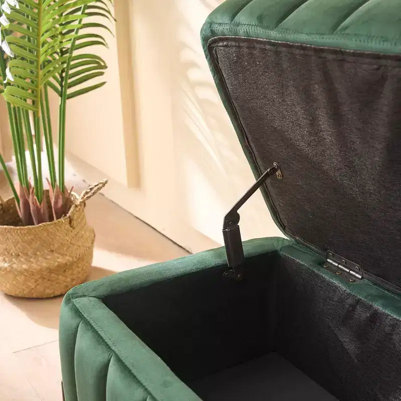 Panca contenitore in velluto da 125 cm – Ottomana poggiapiedi d'accento per camera da letto e soggiorno