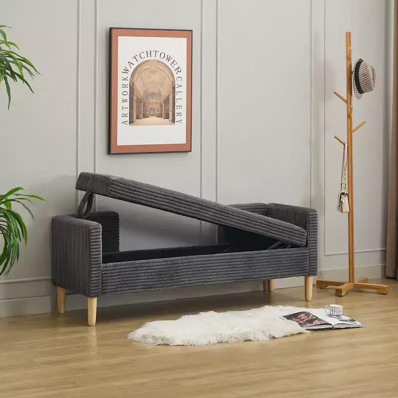 Panca contenitore pouf in pelliccia sintetica larga 165,8 cm con cuscini cilindrici