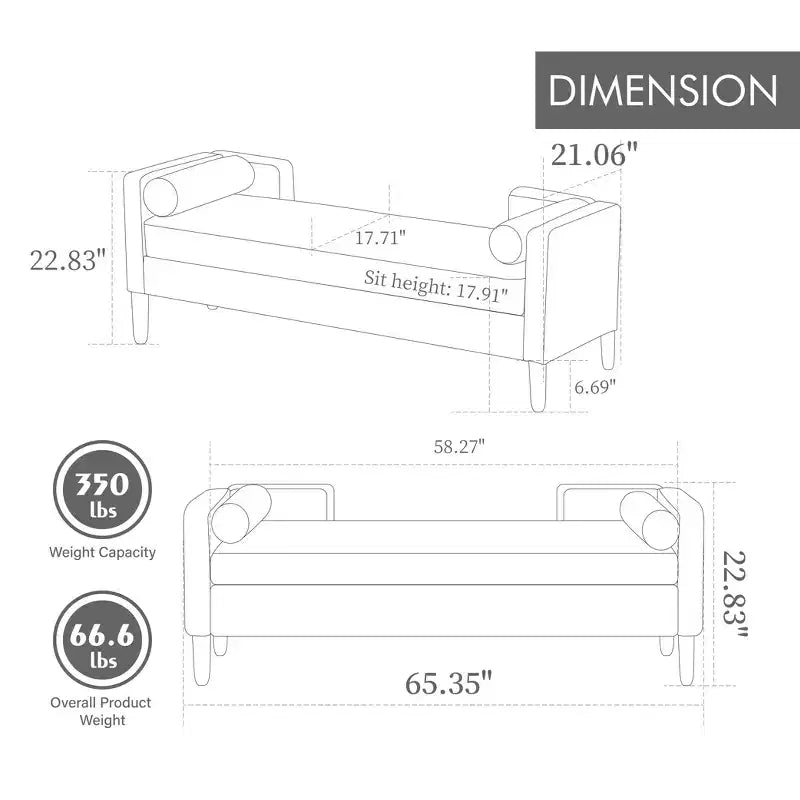 Panca contenitore pouf in pelliccia sintetica larga 165,8 cm con cuscini cilindrici