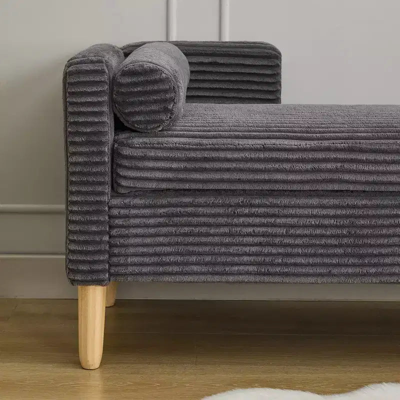 Panca contenitore pouf in pelliccia sintetica larga 165,8 cm con cuscini cilindrici