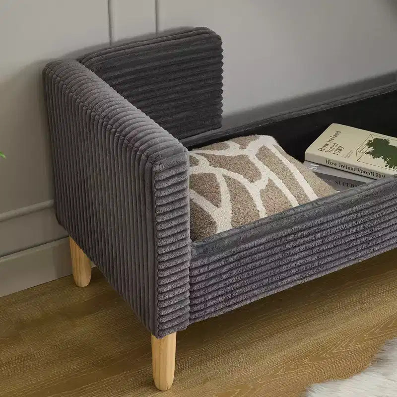 Panca contenitore pouf in pelliccia sintetica larga 165,8 cm con cuscini cilindrici