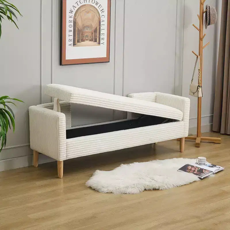 Panca contenitore pouf in pelliccia sintetica larga 165,8 cm con cuscini cilindrici