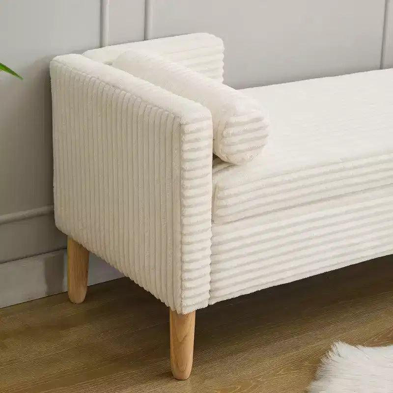 Panca contenitore pouf in pelliccia sintetica larga 165,8 cm con cuscini cilindrici