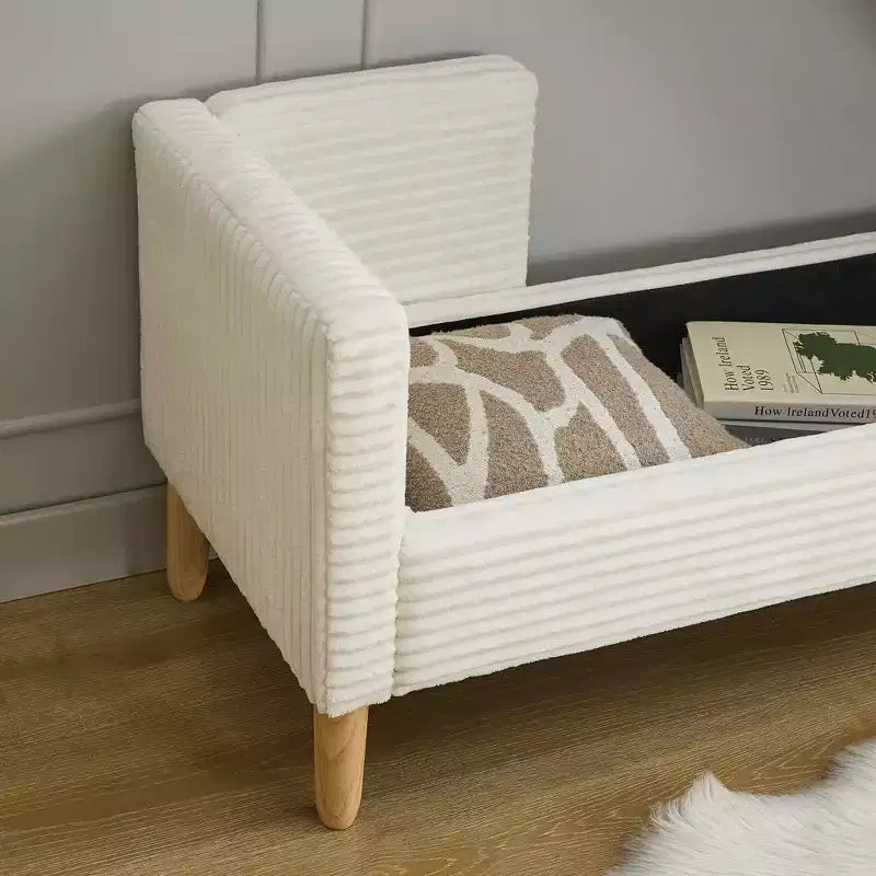 Panca contenitore pouf in pelliccia sintetica larga 165,8 cm con cuscini cilindrici