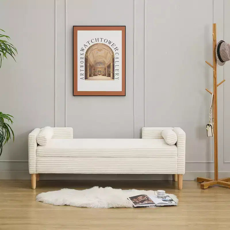 Panca contenitore pouf in pelliccia sintetica larga 165,8 cm con cuscini cilindrici