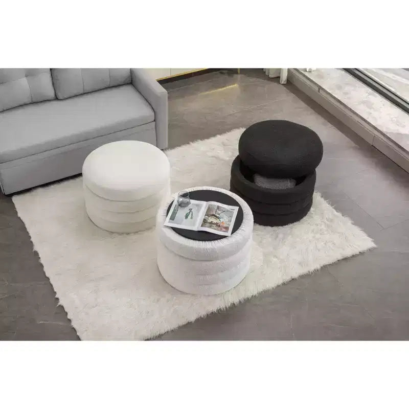 Pouf contenitore rotondo in velluto con coperchio reversibile