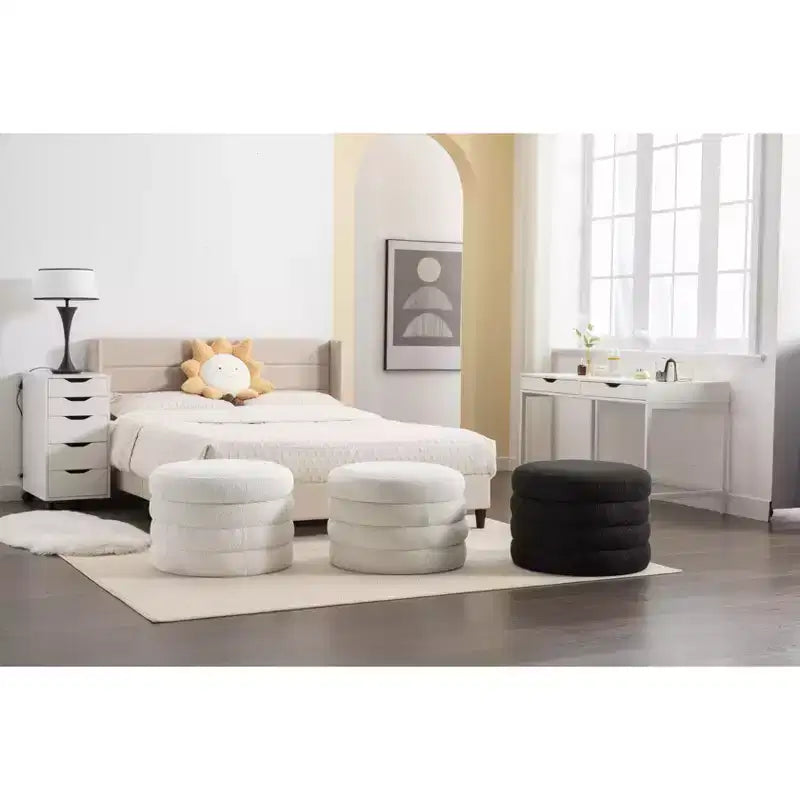 Pouf contenitore rotondo in velluto con coperchio reversibile