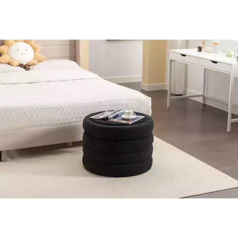 Pouf contenitore rotondo in velluto con coperchio reversibile