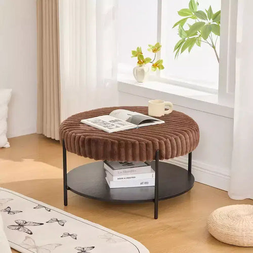 TUYOHW 2-Tier Round Coffee Table Ottoman,30.9 Fluffy Faux Fur Storage Footstool for Living Room,Elegant Center Table with 275lbs Capacity