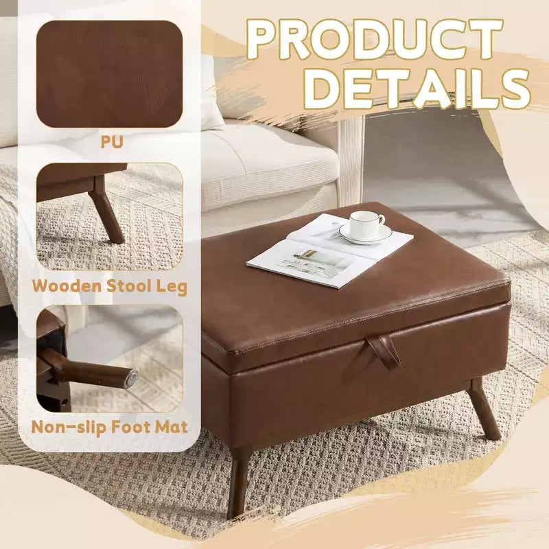 Pouf contenitore con struttura in legno stile Mid-Century