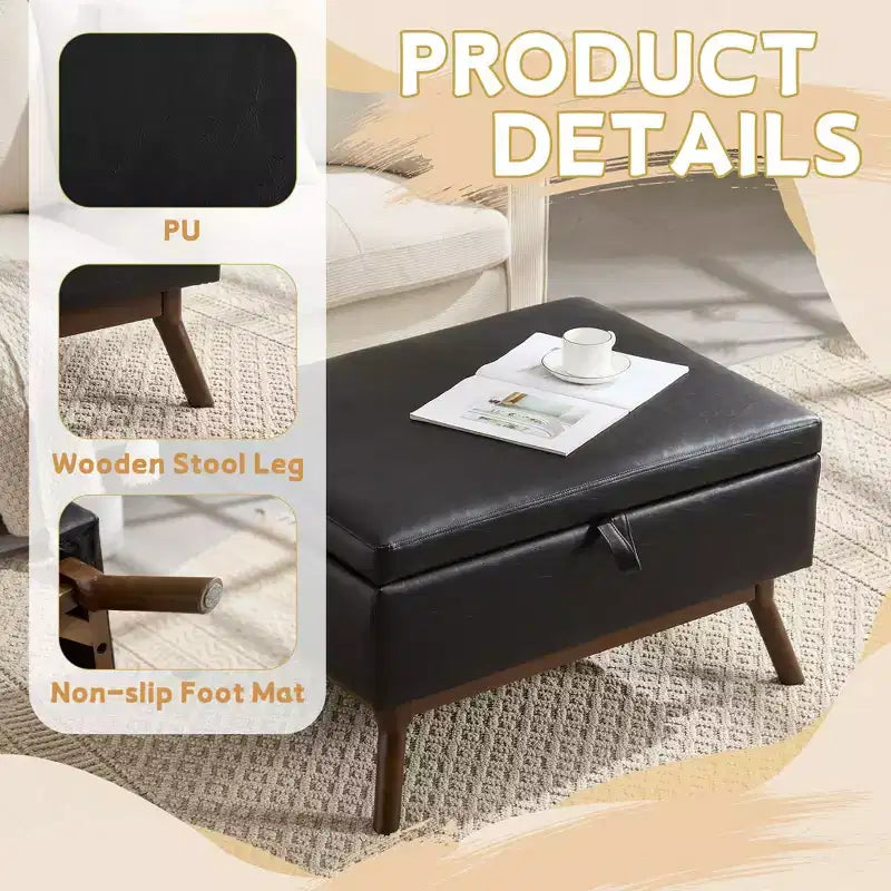 Pouf contenitore con struttura in legno stile Mid-Century