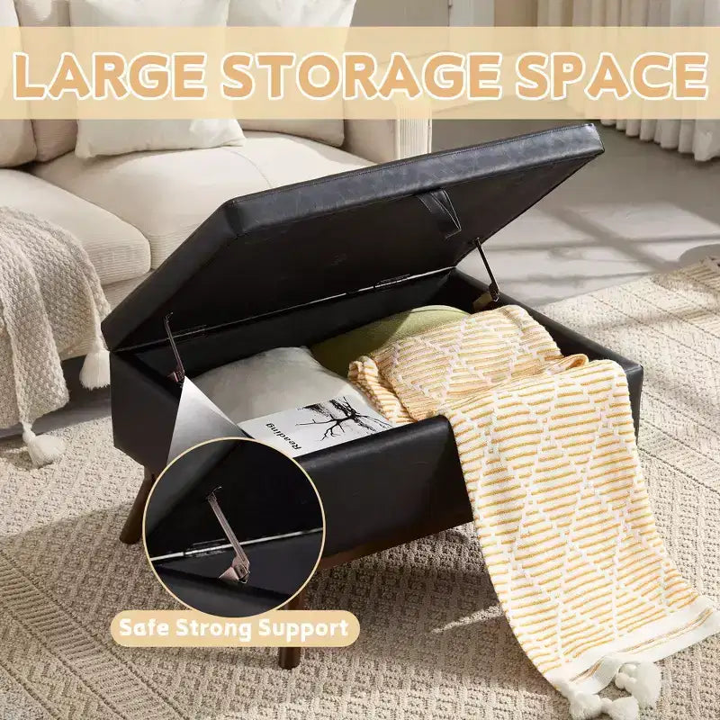 Pouf contenitore con struttura in legno stile Mid-Century
