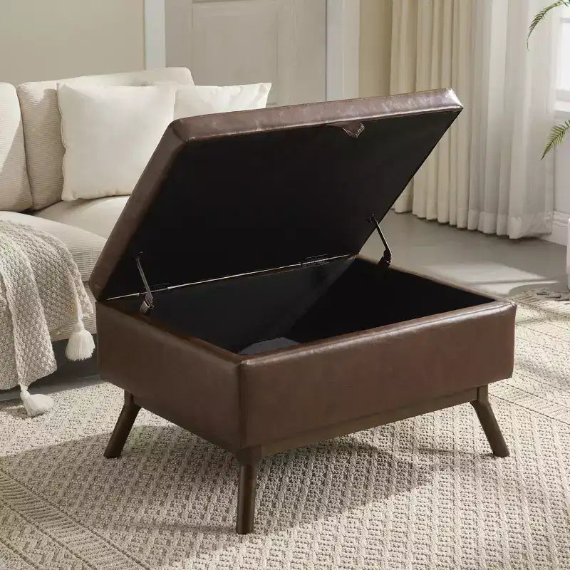 Pouf contenitore con struttura in legno stile Mid-Century