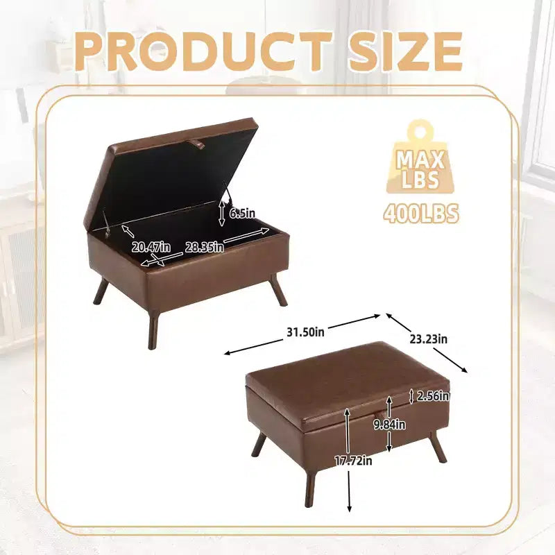 Pouf contenitore con struttura in legno stile Mid-Century