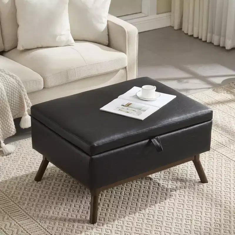 Pouf contenitore con struttura in legno stile Mid-Century