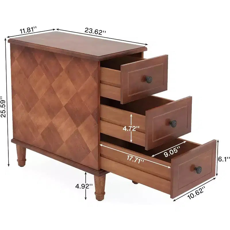 Tavolino stretto in legno massiccio con cassetti - Marrone