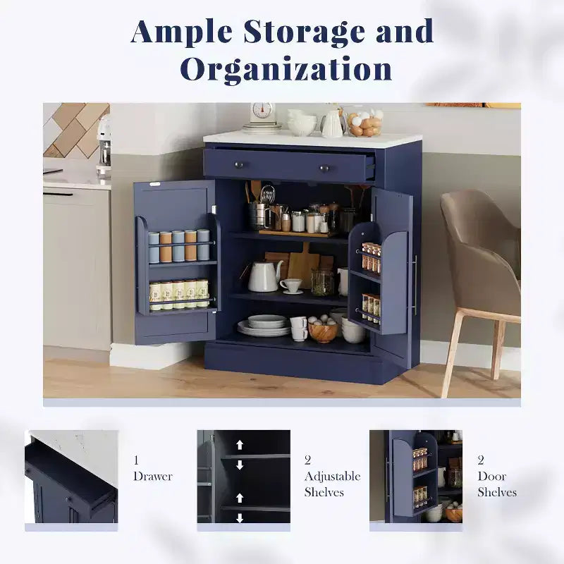 Dispensa da Cucina Autoportante con Piano in Finto Marmo