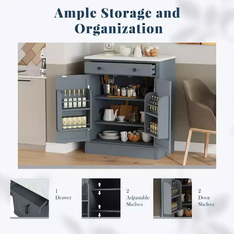 Dispensa da Cucina Autoportante con Piano in Finto Marmo