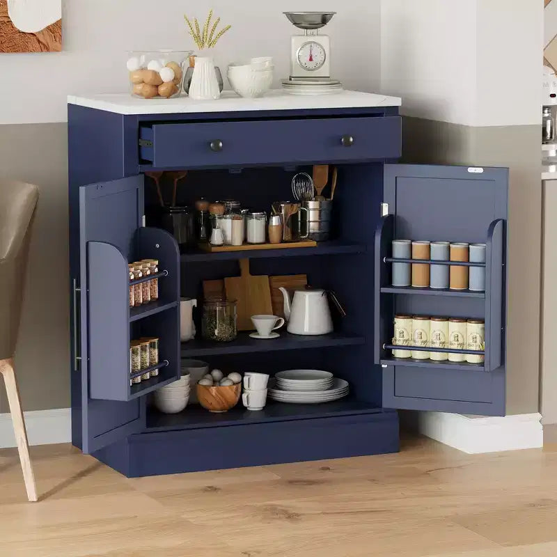 Dispensa da Cucina Autoportante con Piano in Finto Marmo
