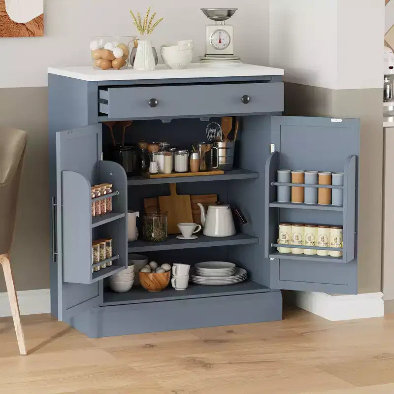 Dispensa da Cucina Autoportante con Piano in Finto Marmo