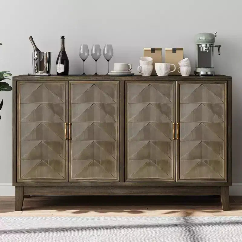 TUYOHW Brown Sideboard Buffet Cabinet,Accent Cabinet with 4 Doors,Storage,Solid Wood Panels,Adjustable Shelves,Buffet Table for Dining Room,Kitchen