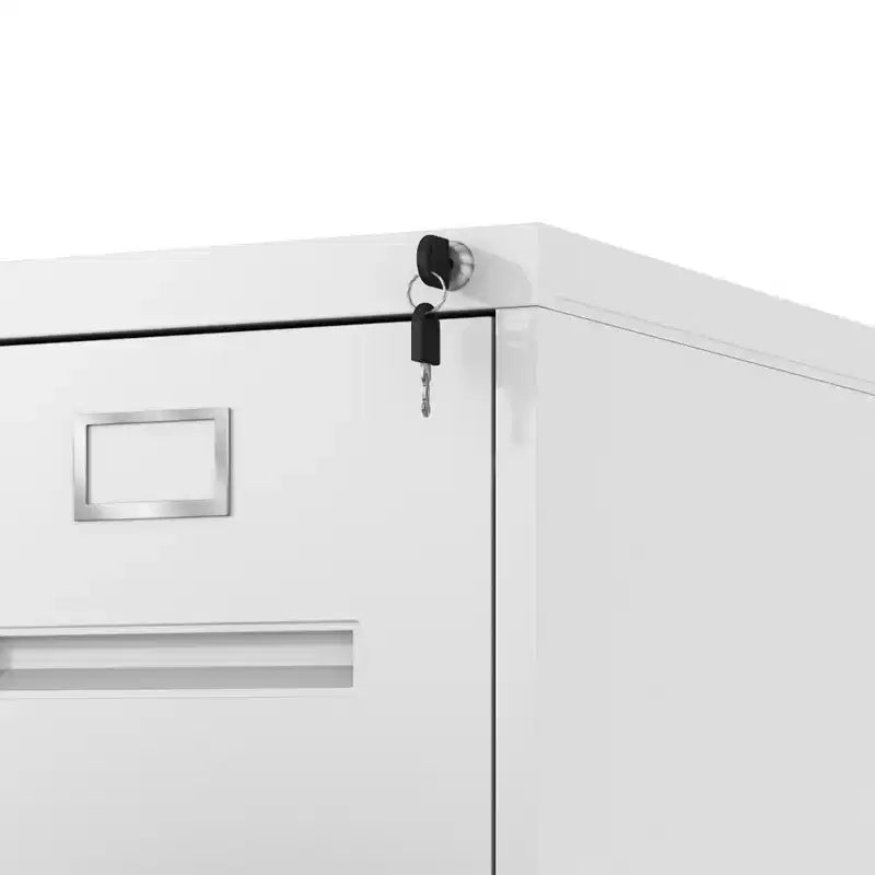 Cassettiera verticale stretta a 2 cassetti – Acciaio bianco, con serratura