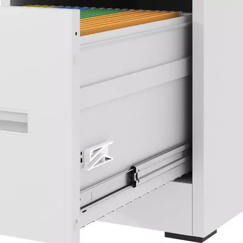 Cassettiera verticale stretta a 2 cassetti – Acciaio bianco, con serratura
