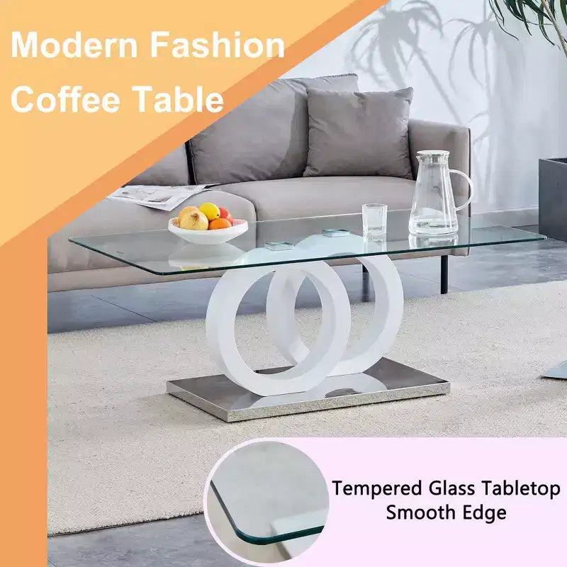 Tavolino da caffè in vetro con base ad anello – Tavolino da salotto moderno