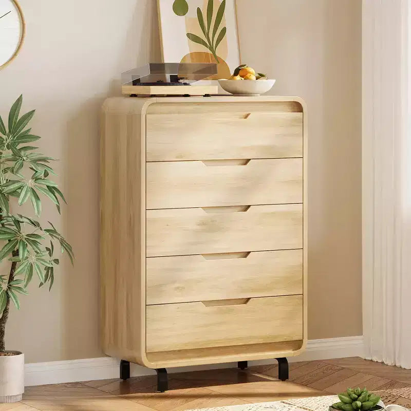 Cassettiera alta in legno a 5 cassetti con ampio spazio di archiviazione per camera da letto